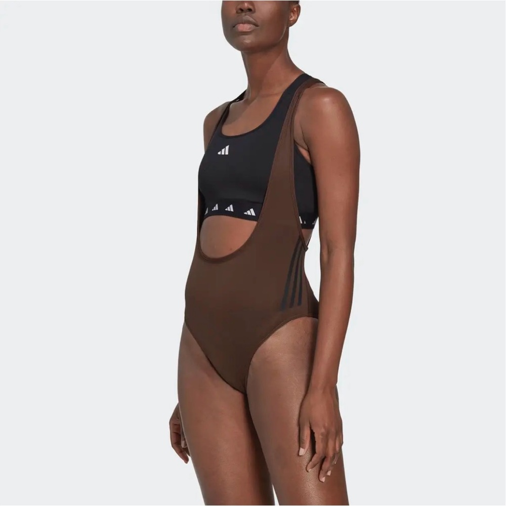 Adidas Women’s Train Icons 3 Stripes One Piece Brown Leotard Suit Sz Small NWT